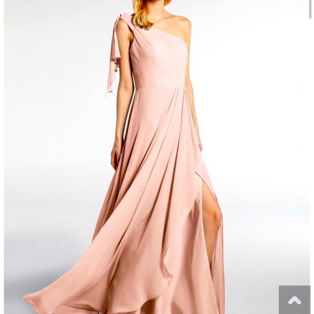 Full length one shoulder chiffon gown